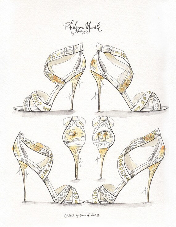 Custom Watercolor Sketch Of Figgie Couture Wedding Shoes For Etsy