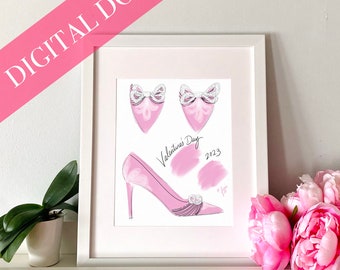 FIGGIE VALENTINE SHOES Printable Art Valentine's Day Shoes Digital Download Fashion Illustration Print by Figgie