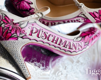 RESERVED Custom Handpainted Hot Pink Wedding Mary Janes