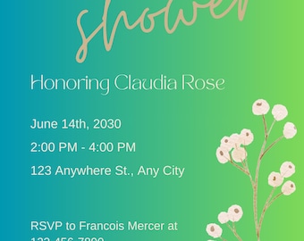 Green Bridal Shower Invitation with flowers