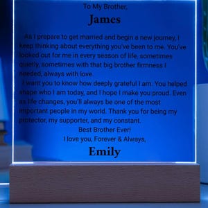 Aan mijn broer acryl bord aandenken plaquette met led-licht van zus huwelijkscadeau voor hem zijn cadeau om te koesteren aandenken aan broers en zussen