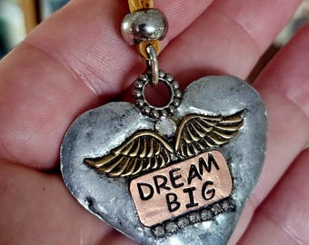 Bohemian style heart DREAM BIG necklace, handcrafted heart necklace.