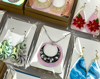 Pretty Acrylic Jewelry! Laser Cut & Designed Handmade Earrings, Pendants, Keychains. Can be Personalized!