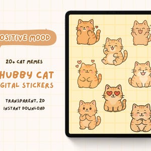 Kawaii Cat Stickers (Positive Mood)| Cute Kawaii Digital PNG | Emotional Cat Clipart for Planner, Journal, Goodnotes