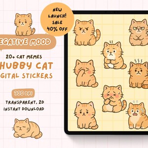 Kawaii Cat Stickers (Negative Mood)| Cute Kawaii Digital PNG | Emotional Cat Clipart for Planner, Journal, Goodnotes