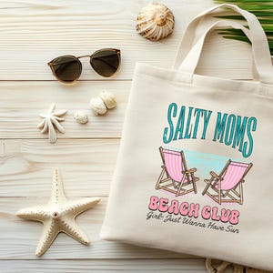 Sacola de praia Salty Moms Beach Club, bolsa de férias, bolsa de verão, presente para mães, bolsa de compras ecológica