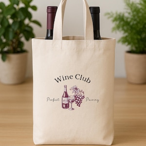 Double Wine Tote Bag for Wine Lovers, Perfect Gift for Wine Club Members, Reusable Wine Carrier, Eco-Friendly Wine Tote, Wine Accessories