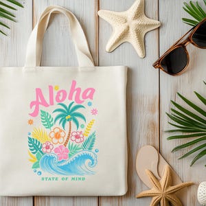 Aloha Canvas Einkaufstasche | Strandtasche, Floral Tote, Umweltfreundliche Shopper, Sommer unverzichtbar, Urlaubsgeschenk