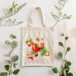 Strawberry Bear Canvas Tote Bag | Eco-Friendly Shopping Bag, Reusable Grocery Bag, Gift for Her, Cute Tote for Summer