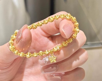24K Pure Gold Armband, 999 Gold Armband, Jubiläum Armband, Gold Ball Armband, Gold Star Charm