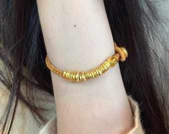 24K Pure Gold Armband, 999 Gold Geflochtenes Gelbes Seil Armband, Jubiläum Armband