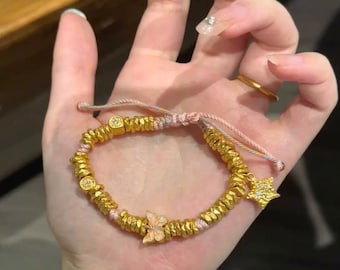 24K Pure Gold Armband, 999 Gold Armband, Jubiläum Armband, Schmetterling Armband, Gold Star Charm
