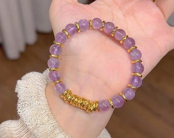 24K Reines Gold Amethyst Armband, 999 Gold Armband, Jubiläumsarmband, Schmuck aus reinem Gold, Goldhochzeitsschmuck