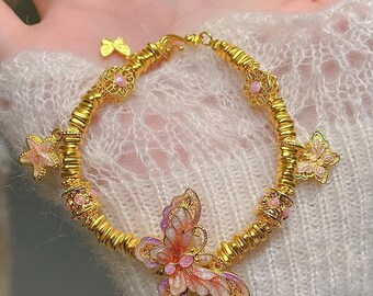 24K Pure Gold Bracelet, 999 Gold Bracelet, Anniversary Bracelet, Butterfly Bracelet, Gold Butterfly Charm