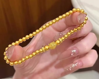 24K Pure Gold Bracelet, 999 Gold Bracelet, Gold Ball Bracelet, Anniversary Bracelet,Anniversary Jewelry