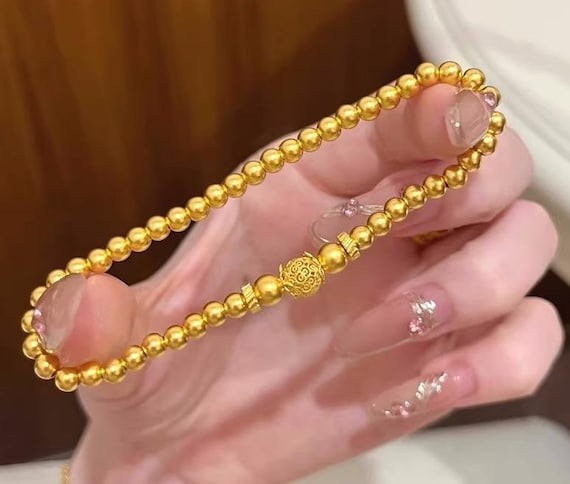 24K Pure Gold Bracelet, 999 Gold Bracelet, Gold Ball Bracelet, Anniversary Bracelet,Anniversary Jewelry