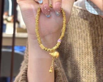 24K Pure Gold Armband, 999 Gold Armband, Gold Kürbis Charme, Jubiläum Armband, Jubiläum Schmuck