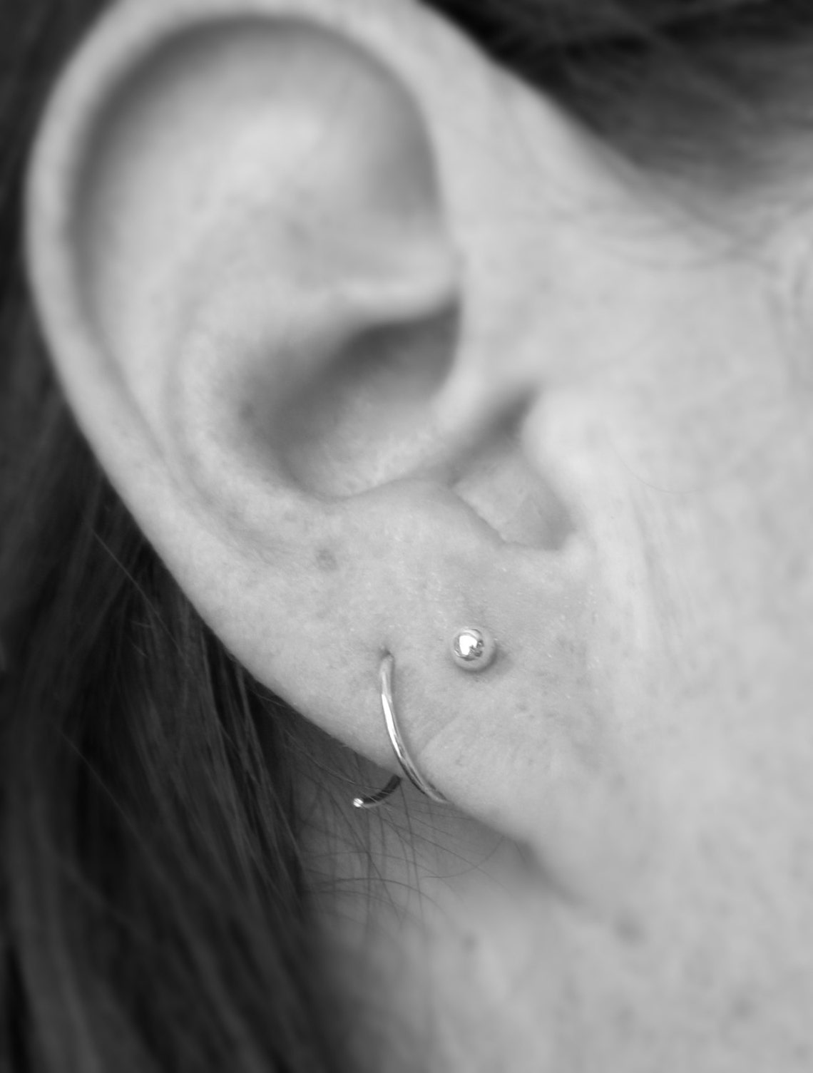 Double Piercing Earrings Silver Ball Hoops for 2 Piercings Etsy