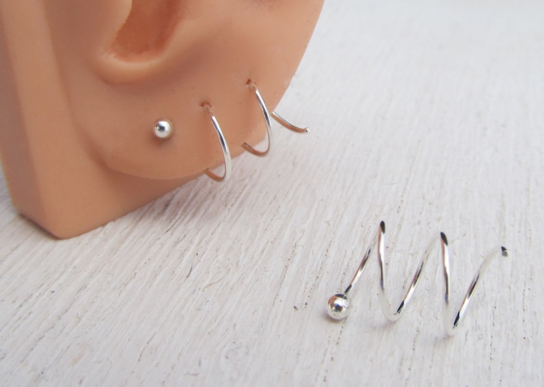 Double Hoop Earrings for 2 Side by Side Ear Piercings in Argentium Sterling Silver