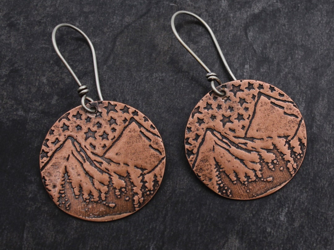 Oxidized Copper Mountain Earrings Mountain Jewelry - Etsy