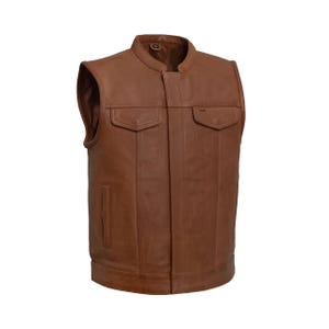 Men’s Blue Denim Motorcycle Vest – Club Style Biker Vest with Concealed Carry Pockets & Patch-Ready Back