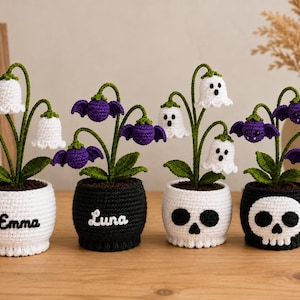 Custom Name Crochet Skull Ghost Plant Pattern PDF, Halloween Decor Amigurumi Pattern, Spooky Desk Decor Crochet Pattern, Gothic Home Decor P