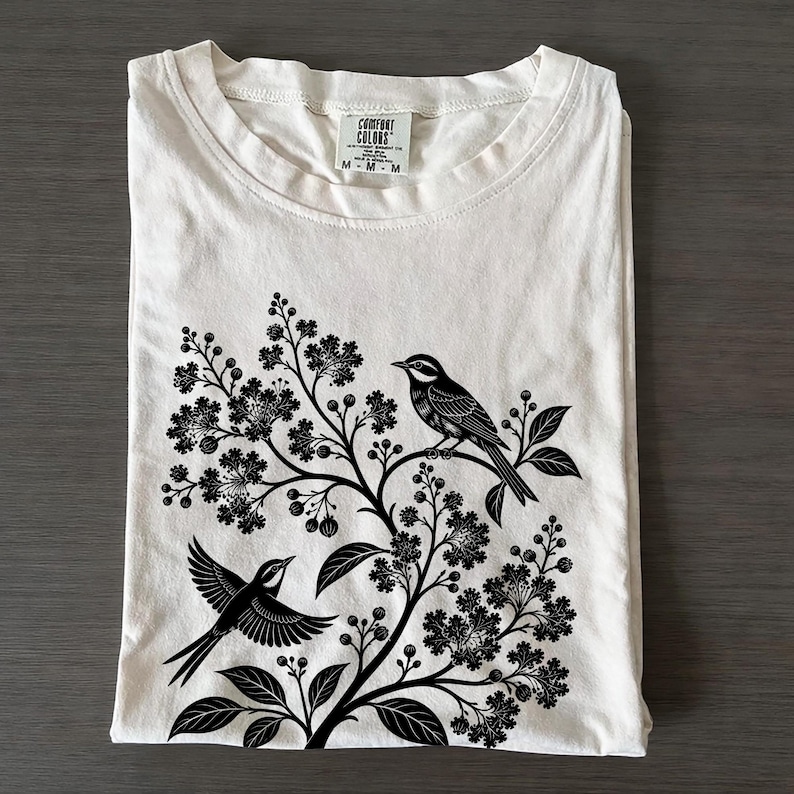 Vintage Bird Shirt, Botanical Berry Branch Tee, Nature Lover Gift ...