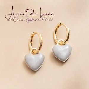 White Heart Hoop Earrings, Gold Enamel Heart Dangles, Minimalist Love Earrings, Cute Everyday Hoops, Gift for Her