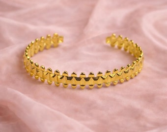 Gold Cuff Bracelet: Adjustable Textured Bangle - Statement Jewelry