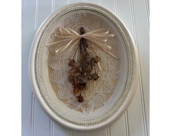 Vintage oval Schattenbox Keramik Wand Kunst Getrocknete Blumen Spitze Cottagecore Dekor
