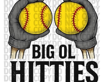 Big Ol Hitties Softball PNG | Funny Softball Digital Download | Distressed Sports Design | Sublimation Graphic for Shirts & Mugs | Softball