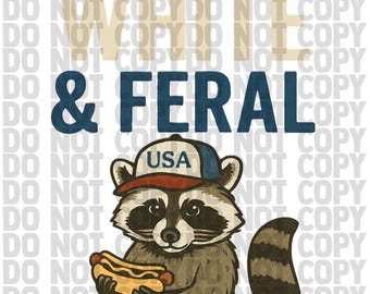 Red White & Feral Raccoon PNG | Funny 4th of July PNG | Patriotic Hot Dog | USA Hat Digital Download | America png | Red White and Blue