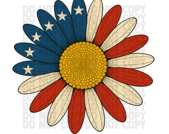 Patriotic Daisy PNG | 4th of July Flower Clipart | American Flag Floral Design | Vintage USA Sublimation Download | American Flag Daisy PNG