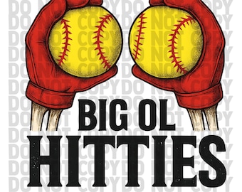 Big Ol Hitties Softball PNG | Funny Softball Digital Download | Distressed Sports Design | Sublimation Graphic for Shirts & Mugs | Softball