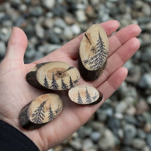 Fridge Magnets   Magnet Set   Magnet Gift Set   Reclaimed Wood Slice   Farmhouse Decor   Kitchen Decor - Woodland Trees - Christmas Gift Box