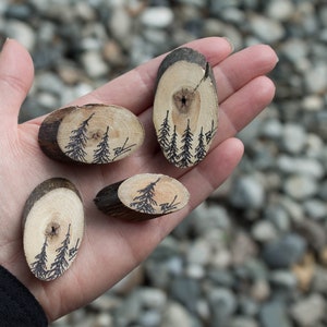 Wood Magnet Set   Ink Drawing  Wood Slice   Fridge Magnets   Rustic   Farmhouse Decor - Refrigerator - Natural Trees - Stocking Stuffer Idea