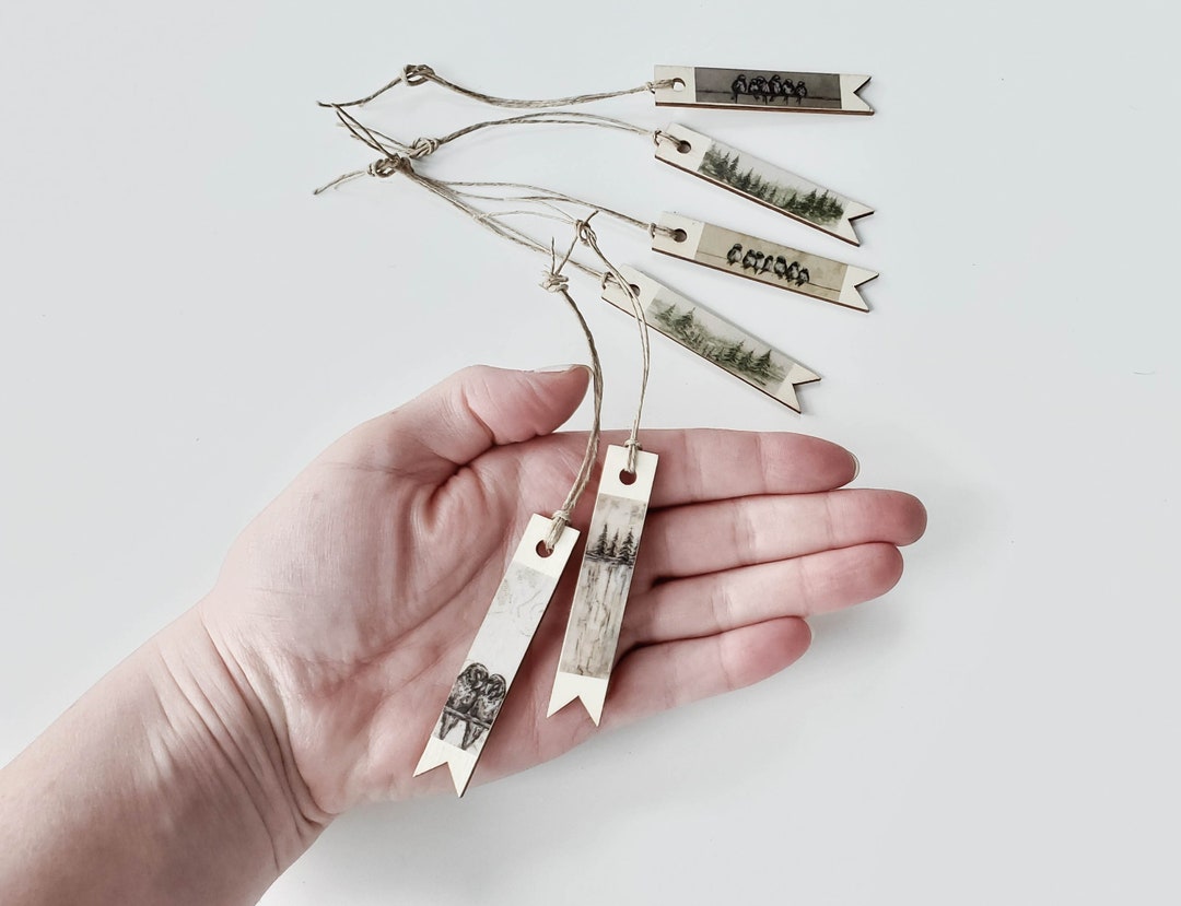 Wood Gift Tag Set Forest Art Print Tags Mini Ornaments Etsy