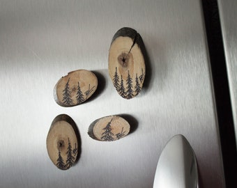 Wood Magnet   Fridge Magnets   Farmhouse Kitchen Décor   Magnet Gift Set   Reclaimed Wood Slice   Tree Drawing -Christmas Stocking Gift Idea