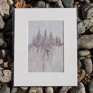 Aquarell Herbstwald Kunstdruck Neutral Warme Töne Tan Baum Malerei 11x14 oder 8x10"mit mattiertem Druck Evergreen Herbst Kunstdruck Abstrakte Natur