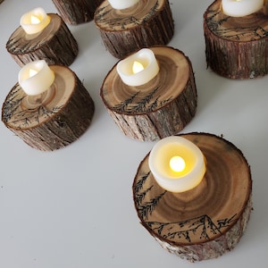 Wooden Tealight Candle Holder Wood Stump Table Centerpiece Wedding Table Decorations Rustic Christmas Farmhouse Holiday Decor Cedar Raw Bark