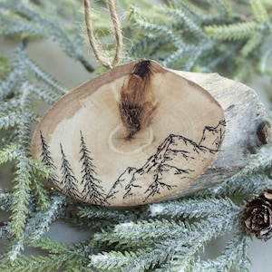 Wood Slice Ornament Gift Box   Mountain Art   Wood Gift Tags   Christmas Ornament   Gift Box For Her   Woodland Trees - Ornament Gift Set