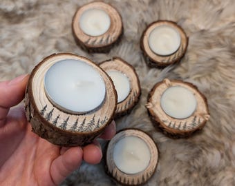 Wood Stump Decor   Tealight Candle Holder Set   Farmhouse Decor   Wedding Decoration   Nature Christmas Candle Holder   Rustic Candle Holder