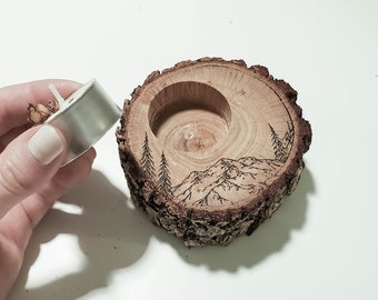 Tree Stump Candle Ornaments Gift Box   Tealight Candle Holder Set   Farmhouse   Nature Gift Set   Christmas Candles   Rustic Candle Holder