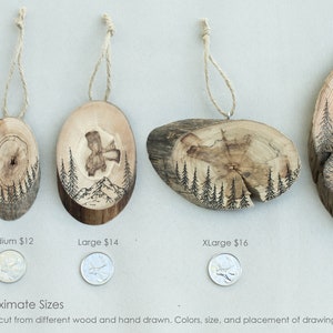 Mountain Ornament Gift Set Reclaimed Wood Slice Wood Gift Tags Wood Christmas Ornament Holiday Decor Woodland Trees Gift For Her image 7