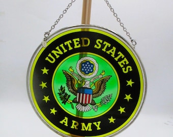 United States Army Crest Stained Glass Suncatcher With Chain - 6.5" Diameter