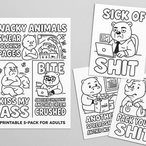 Wacky Animals Adult Coloring Pages – Printable 5-Pack for Adults