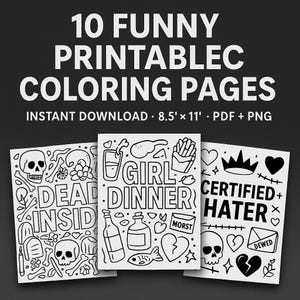 Funny Adult Coloring Pages (10 Pack) – Printable PDF Bundle
