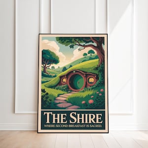 The Shire Travel Poster Middle Earth Art Print Retro Fairy Tale Poster Printable Wall Art