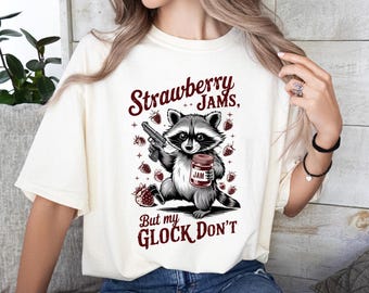 Strawberry Jams But My Glock Don’t PNG  Funny Raccoon Meme Shirt  Retro Snarky Sarcastic PNG Trendy Vintage Sublimation Design