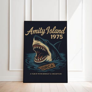Amity Island Jaws Poster: Retro Horror Shark Movie Art